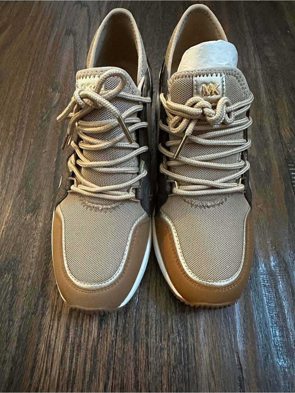 NWOB Michael by Michael Kors Tan & Leopard-Accent Sneakers - Picture 2 of 5